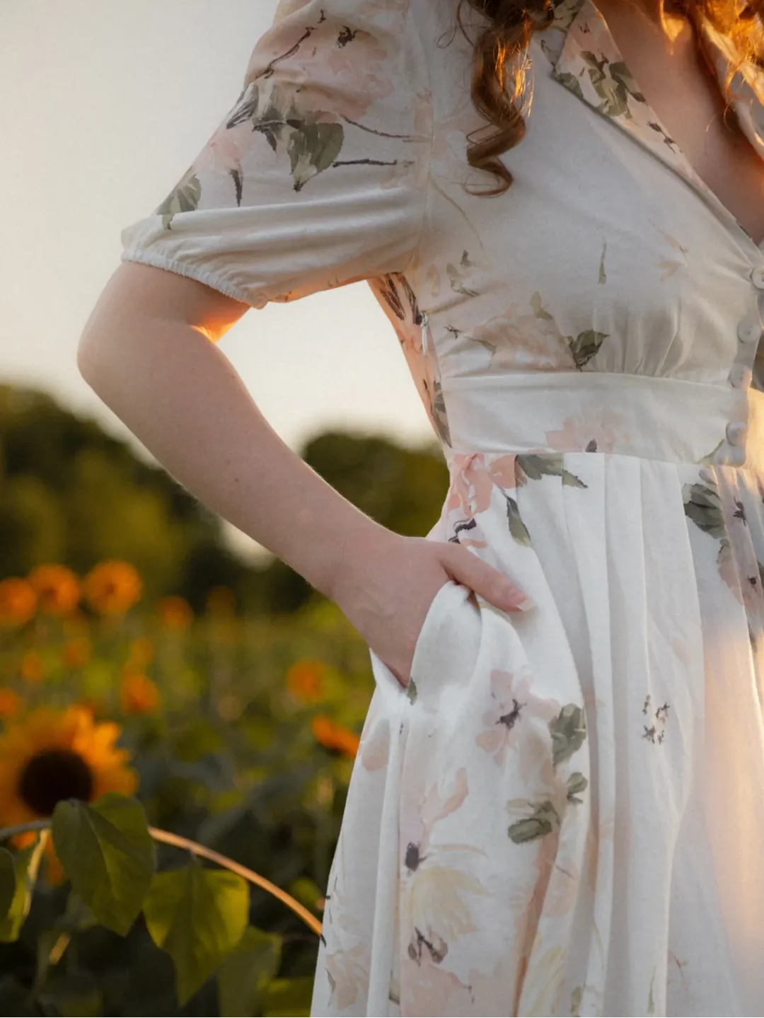 Linen Maxi Dress, Balloon Sleeve, Shawl Collar, Floral, Vintage, White
