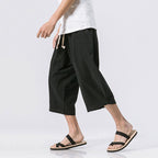 Men's Vintage Japanese Pocket Cotton Linen Casual Capri Pants