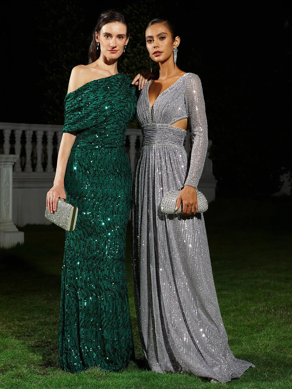 Green One Shoulder Gown Mermaid Sequin Dress