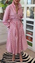 Vertical Stripe Wrap Waist Two Piece
