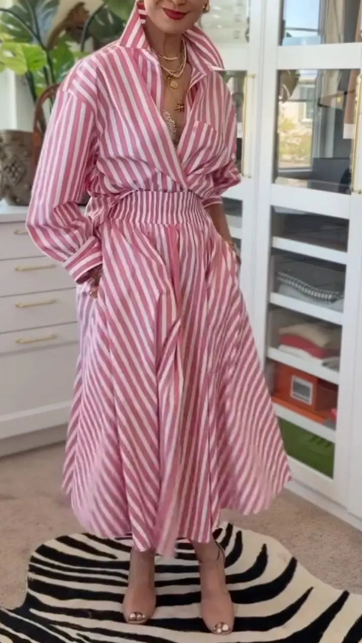 Vertical Stripe Wrap Waist Two Piece