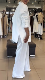 Oversized White Blazer Wide Leg Trousers Suit Set