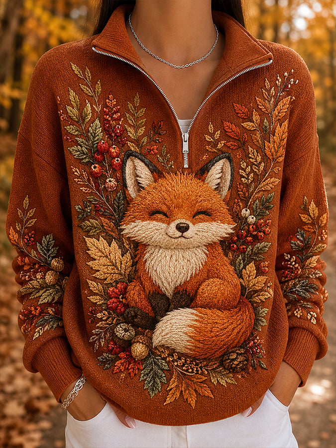 Women's Autumn Fox  Printed Casual Sweatshirt