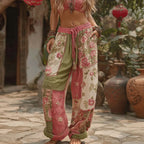 Women's Retro Floral Stitching Casual Pants
