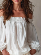 Casual White Off-shoulder Puff Sleeve Top