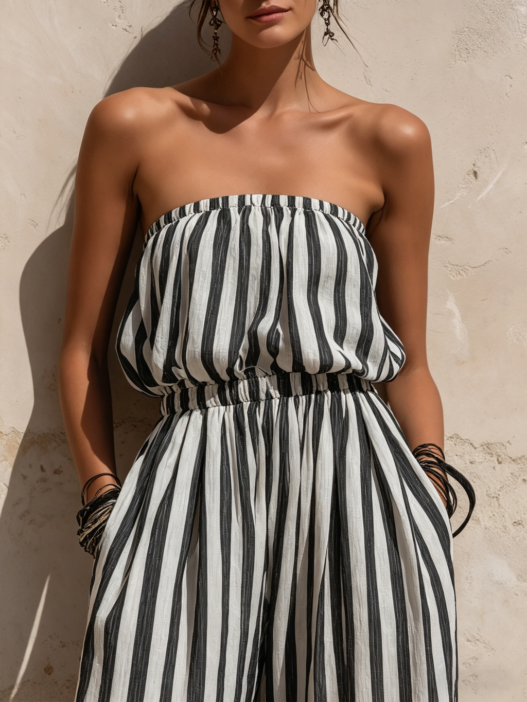 Striped Bandeau Wide-Leg Jumpsuit