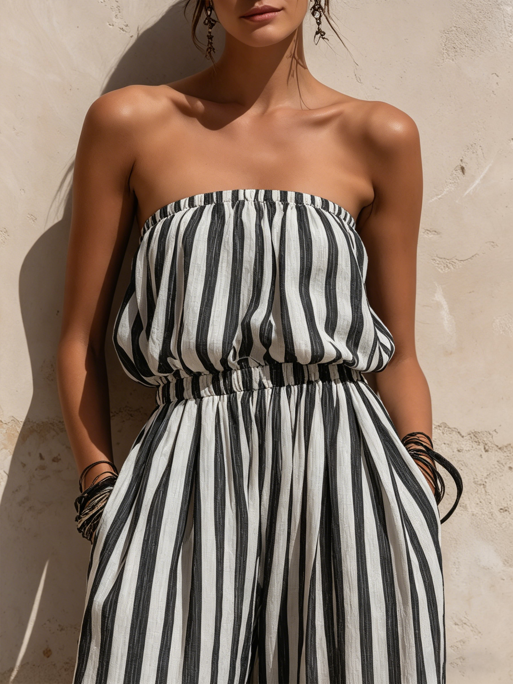 Striped Bandeau Wide-Leg Jumpsuit