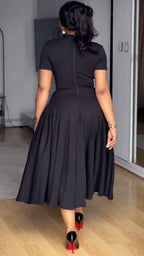Wrap V‑Neck Midi Flare Dress