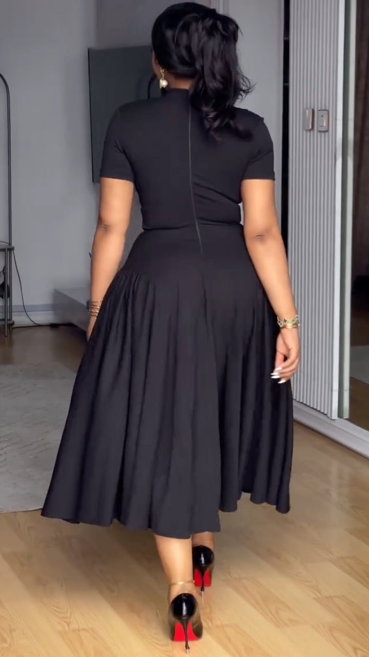 Wrap V‑Neck Midi Flare Dress