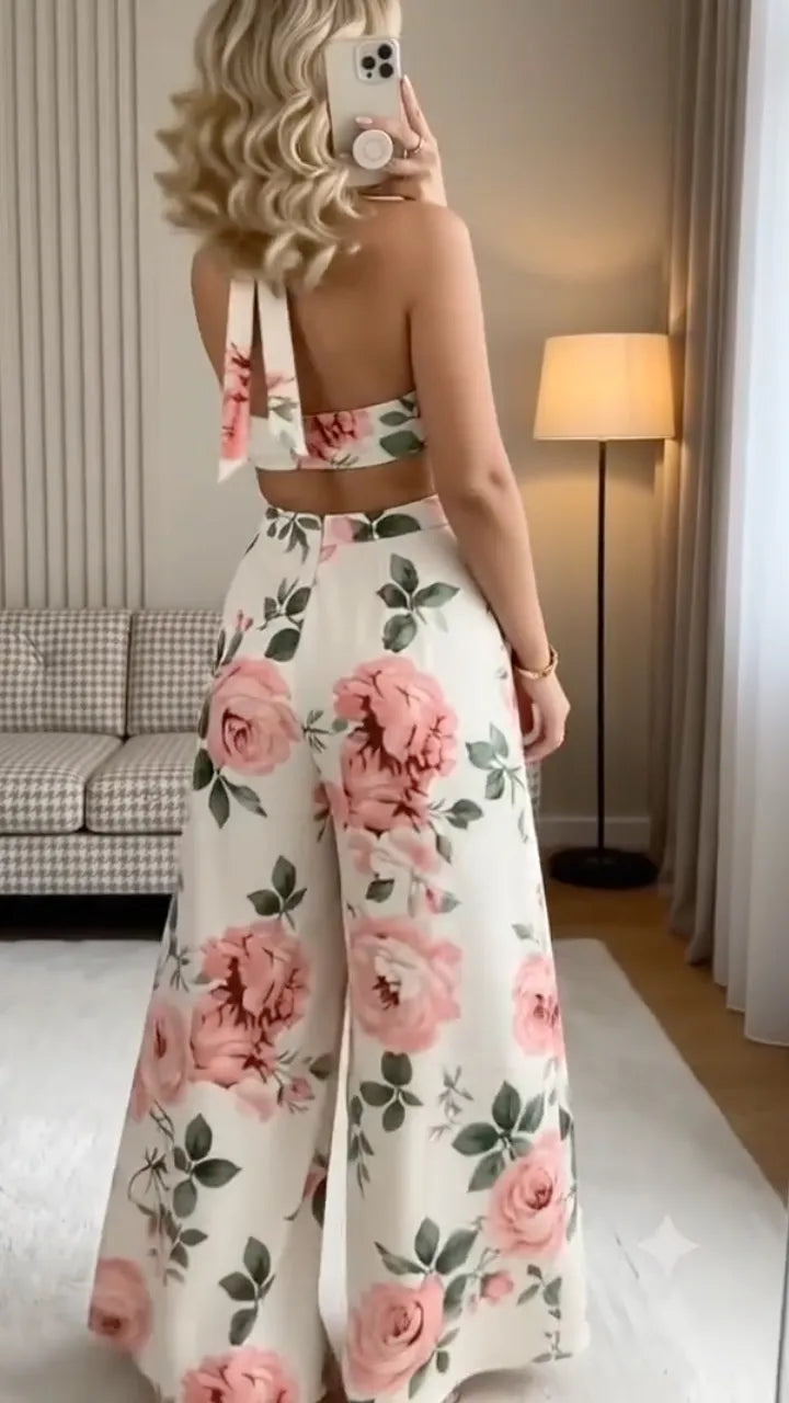 Floral Halter Cutout Jumpsuit