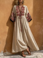 Bohemian Artistic Pattern Linen And Cotton Dress