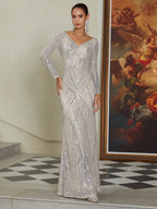 Champagne Mermaid Gown Silver Sequin Dress