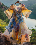 Summer Irregular Lace Patchwork BeadedRuffle Dress e140