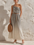 Asymmetrical Stripe Ombre Maxi Dress With Leather Belt