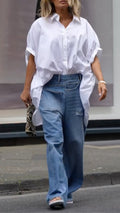 Oversized  Shirt & Distressed Wide Leg Jeans
