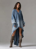 Oversized Denim High‑Low Dress