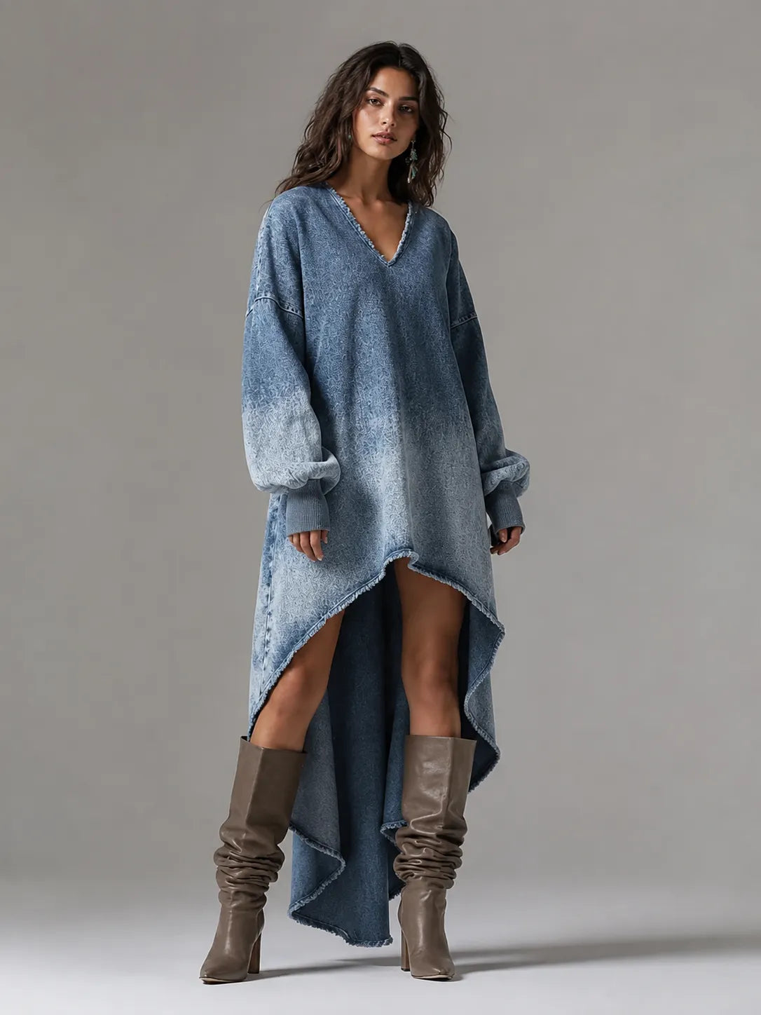 Oversized Denim High‑Low Dress