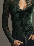 Bohemian Luxury Emerald Green Velvet Lace Tulle Shirt