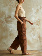 Brown High Waist Wide Leg Cargo Pants