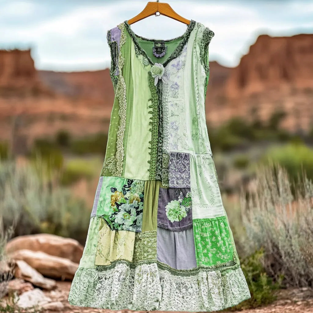 Women's Vintage Floral Lace Patch Comfort Dress d268