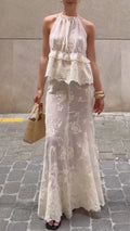 Women's Embroidered Halter Top & Lace Mermaid Skirt Set