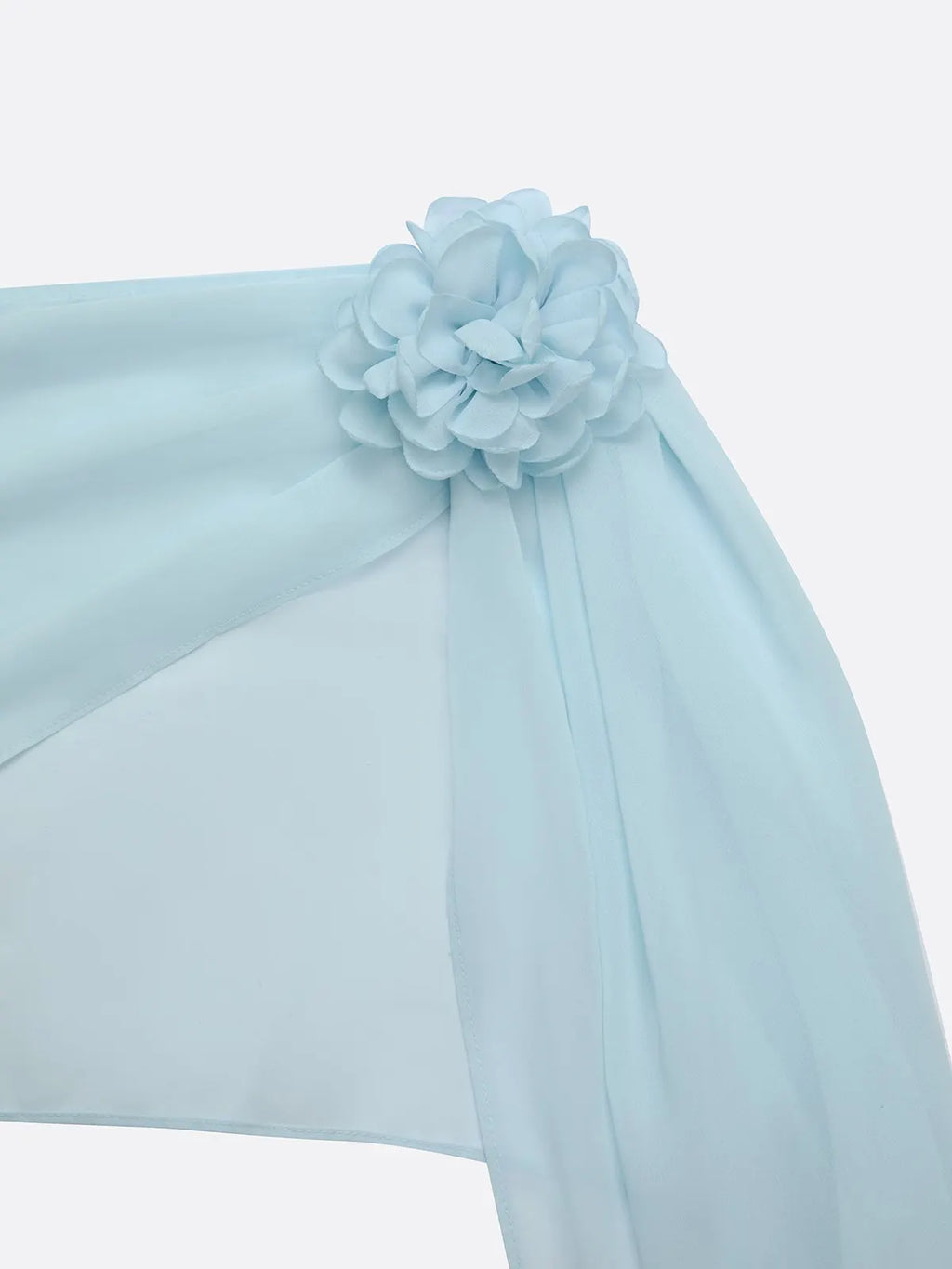 Light Blue 3D Floral Chiffon Boat Neck Cap Sleeve Sheath Gown Dress