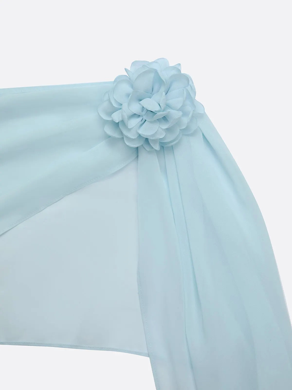 Light Blue 3D Floral Chiffon Boat Neck Cap Sleeve Sheath Gown Dress