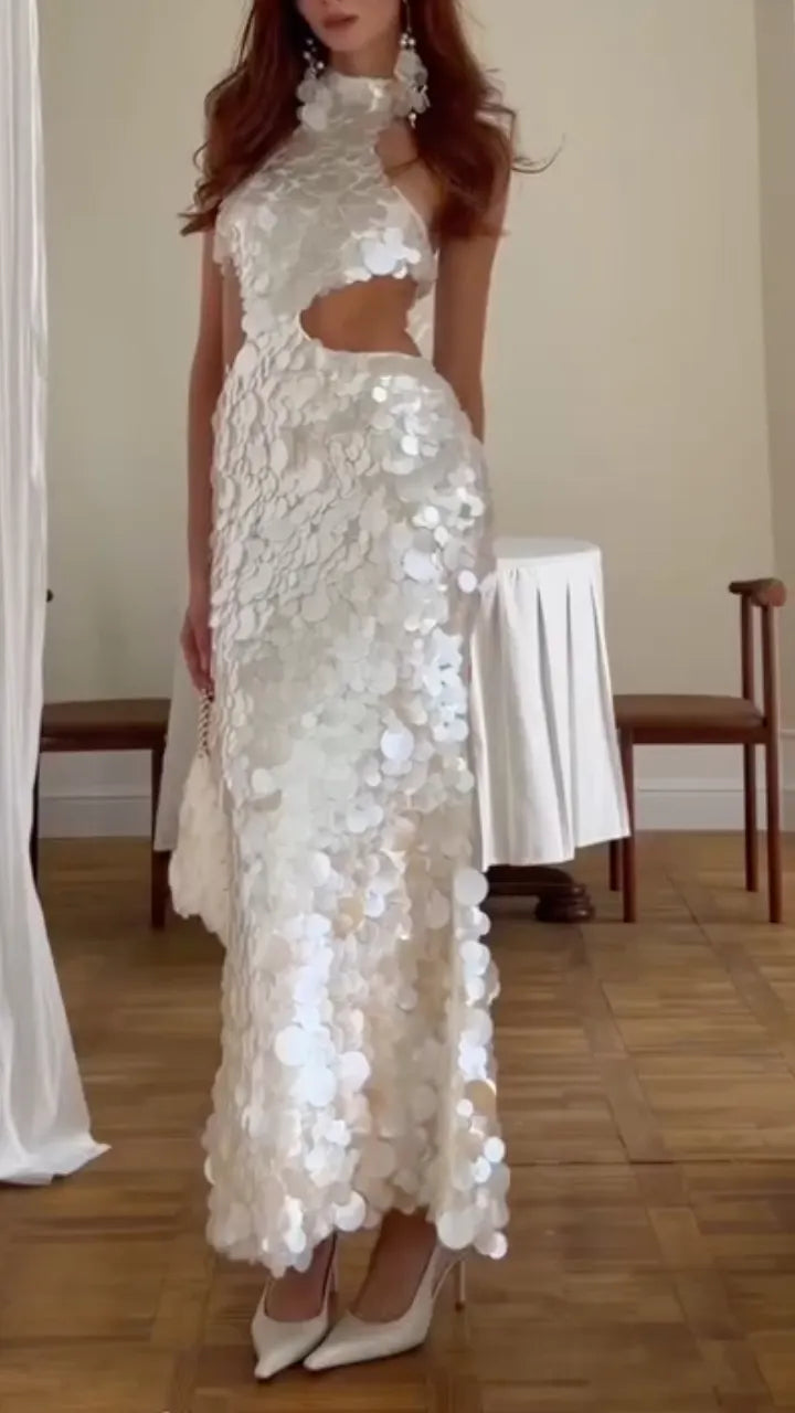 Scale Sequin Halter Cutout Mermaid Maxi Gown