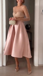 Pearl Mesh Satin Midi Party  Set
