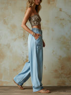 Light Blue Tencel Denim Oversized Wide Leg Pants