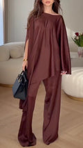 Women's Round Neck Satin Loose Casual Suit