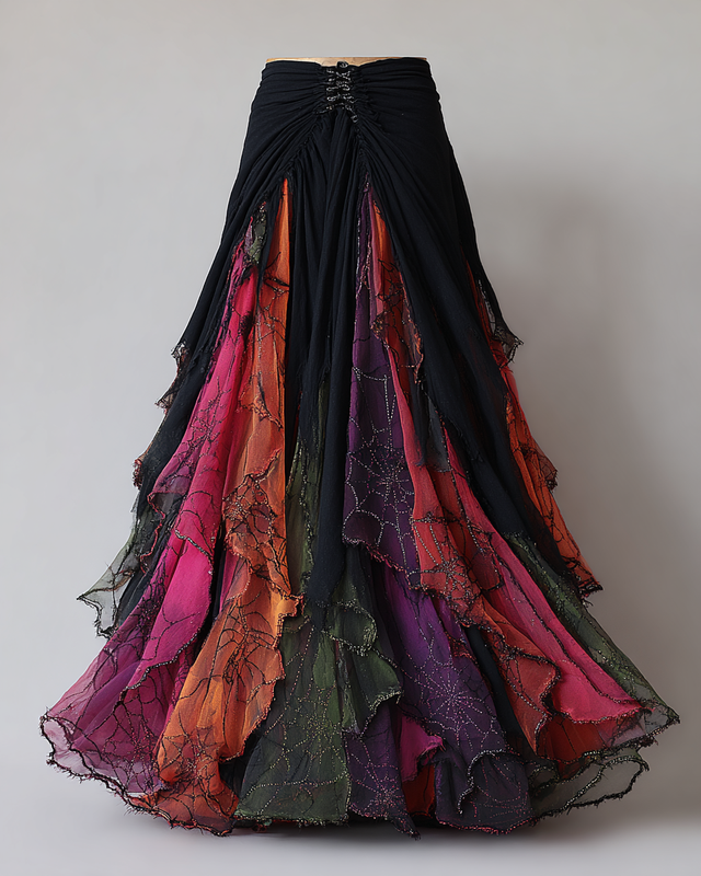 Elegant Lace Patchwork Flowing Skirt d15c