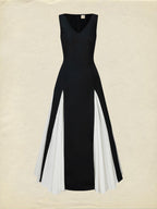 Maxi Cotton Dress, Sleeveless, V Neck, Plain, French Vintage, Black