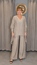 Satin V Neck Tunic Top & Wide Leg Pants Co-ord Set