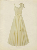 Maxi Linen Dress, Sleeveless, Square Neck, Plain, Bow, French Vintage, Light Yellow