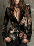 Retro Oil Painting Print Lapel Velvet Blazer