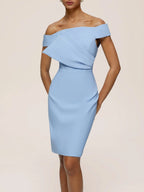 Blue Ruched Off The Shoulder Sheath Mini Homecoming Dress