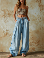 Light Blue Tencel Denim Oversized Wide Leg Pants