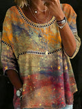 Women's Vintage Psychedelic Star Casual Loose Denim Blouse Shirt