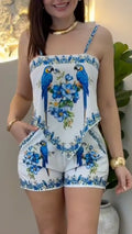 Parrot Floral Print Cami Top & Shorts Two‑Piece Set