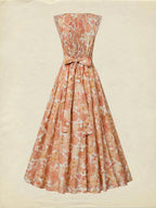 Maxi Linen Dress, Sleeveless, V Neck, Floral, Lace, Vacation, Vintage, Light Orange