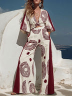 Casual Top And Pants With Artistic Print Two-piece Set