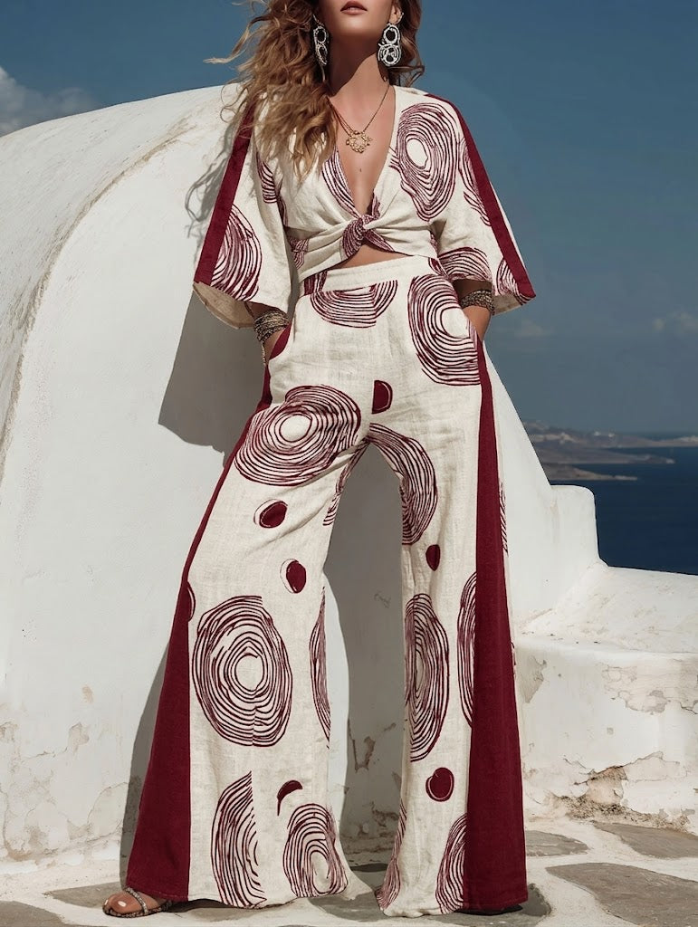 Casual Top And Pants With Artistic Print Two-piece Set