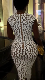 Sleeveless Polka Dot Mesh Mermaid Maxi Dress