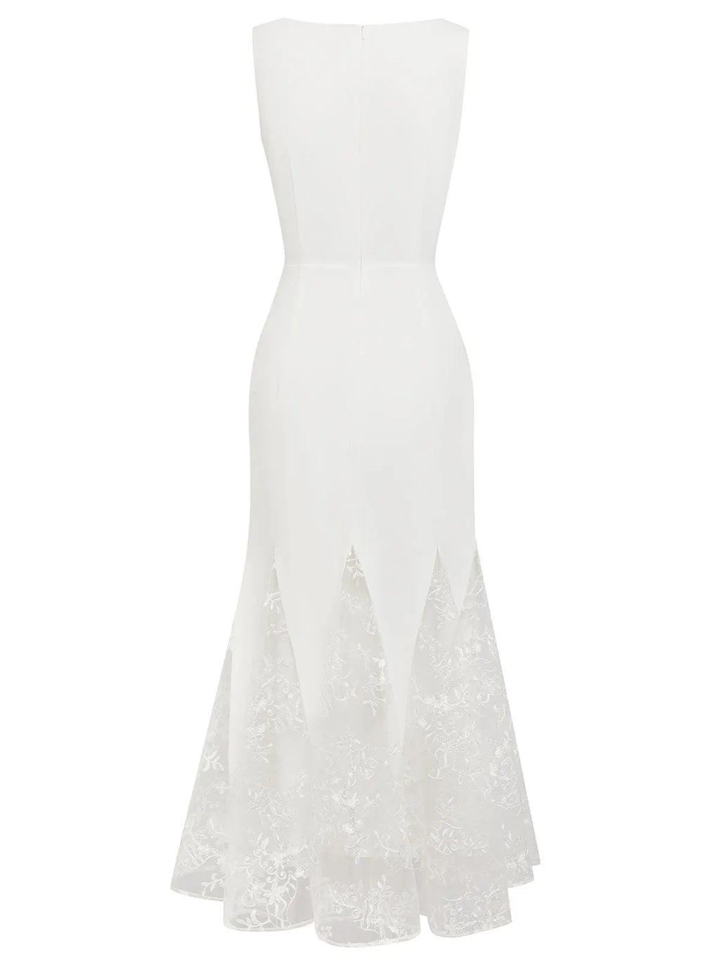 White Lace Boat Neck Sleeveless Mermaid Maxi Dress