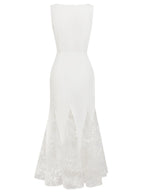 White Lace Boat Neck Sleeveless Mermaid Maxi Dress