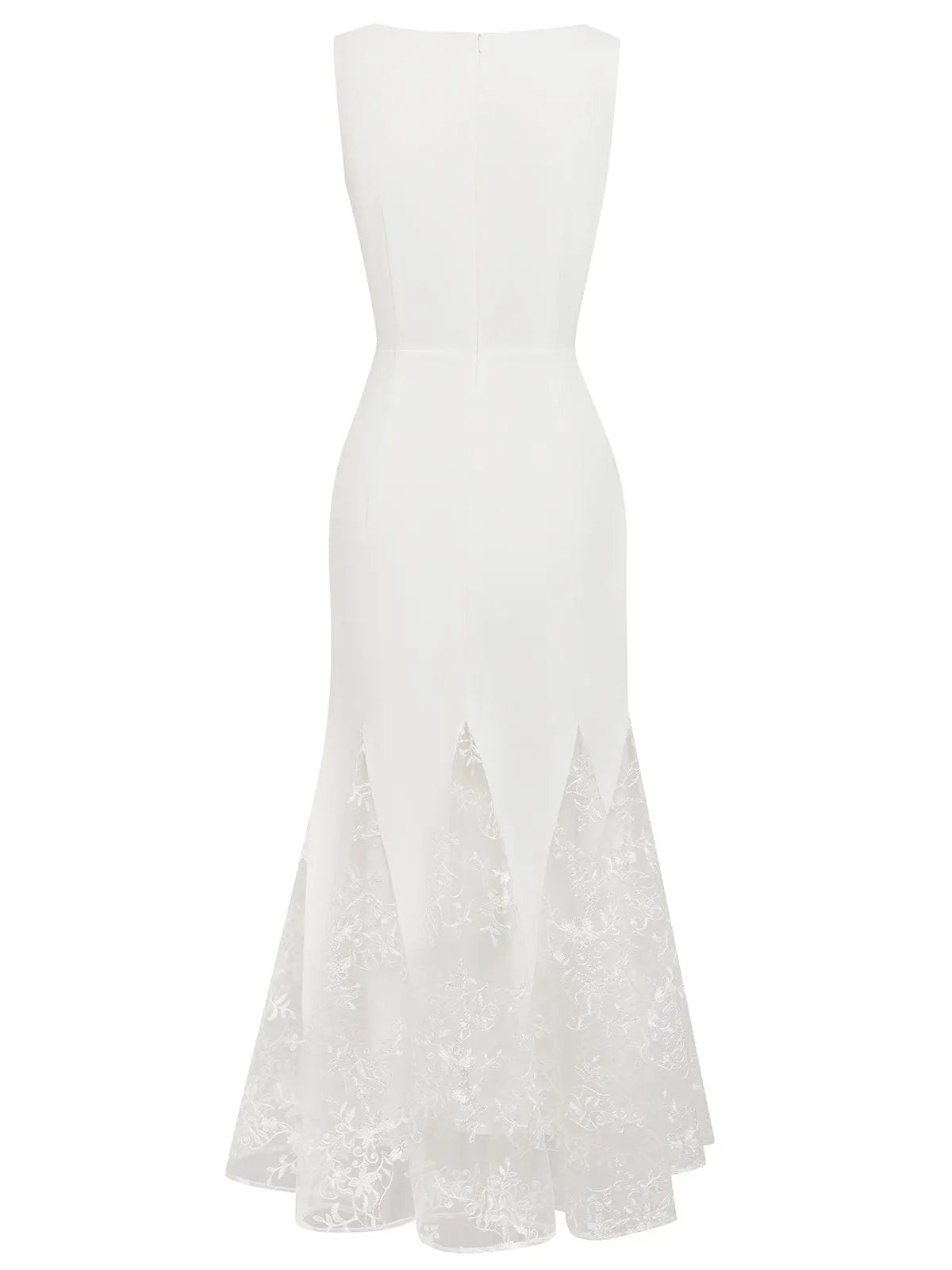 White Lace Boat Neck Sleeveless Mermaid Maxi Dress