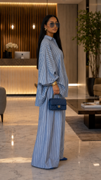 Vertical Stripe Oversized Shirt & Wide-Leg Pant Two-Piece