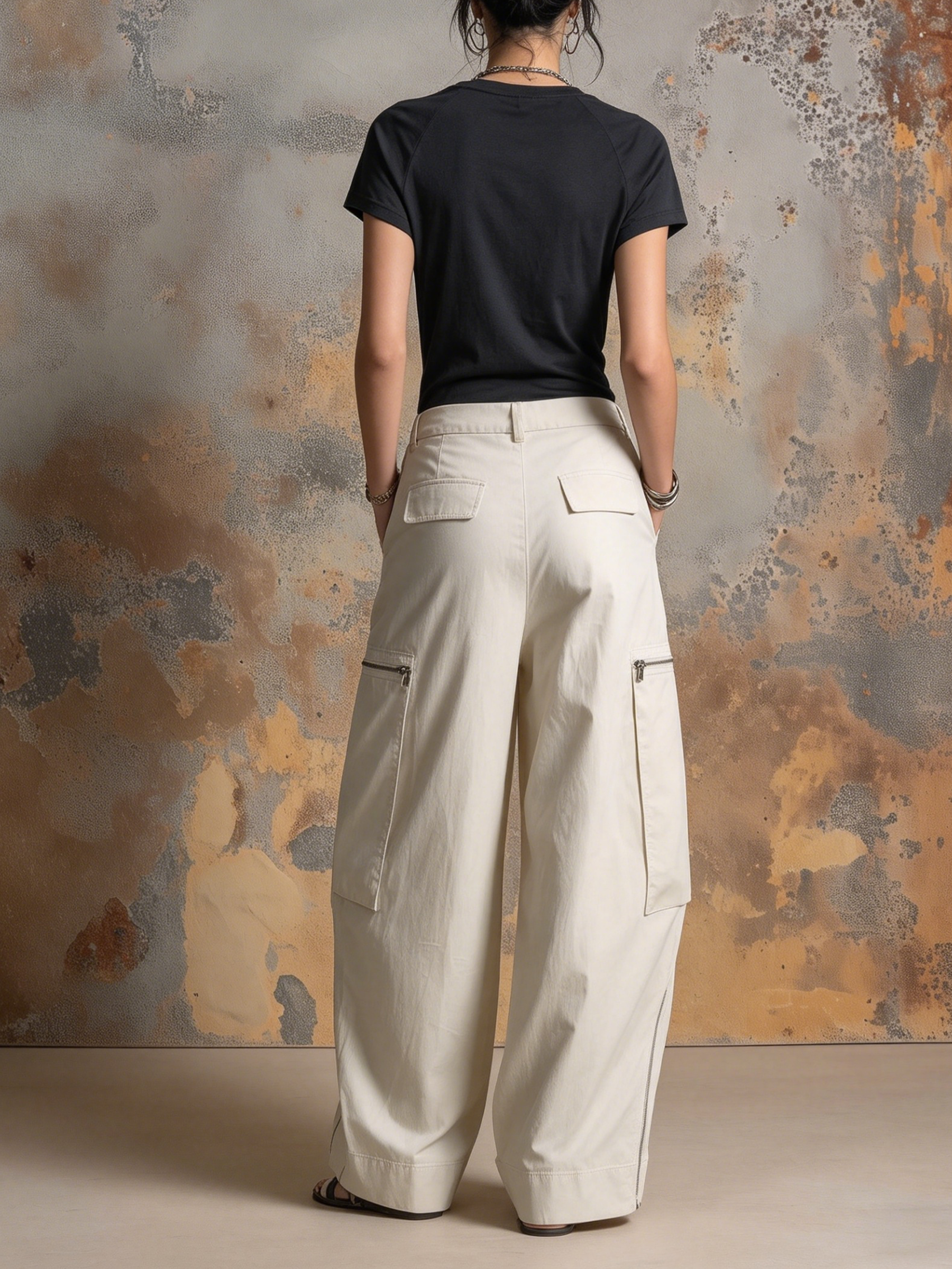 Oversized Zip-Detail Parachute Cargo Pants