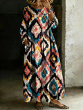 Women's Retro Multicolor Splicing Long-sleeved Loose-fitting Casual Denim Dress